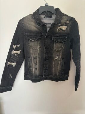 New Embellish Denim Distressed Jacket Small